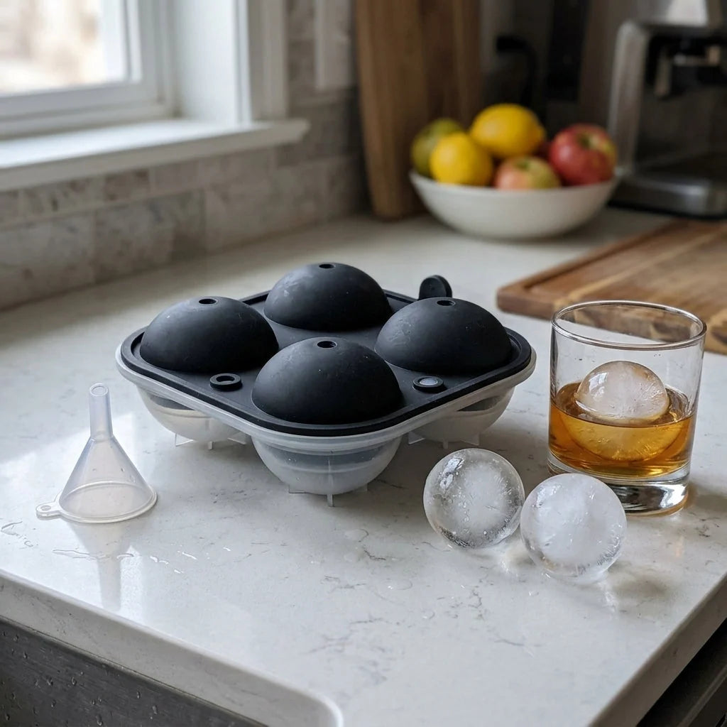 Ice Sphere Mold Silicone Set of 4 Slow-Melting 2.5-Inch Spheres