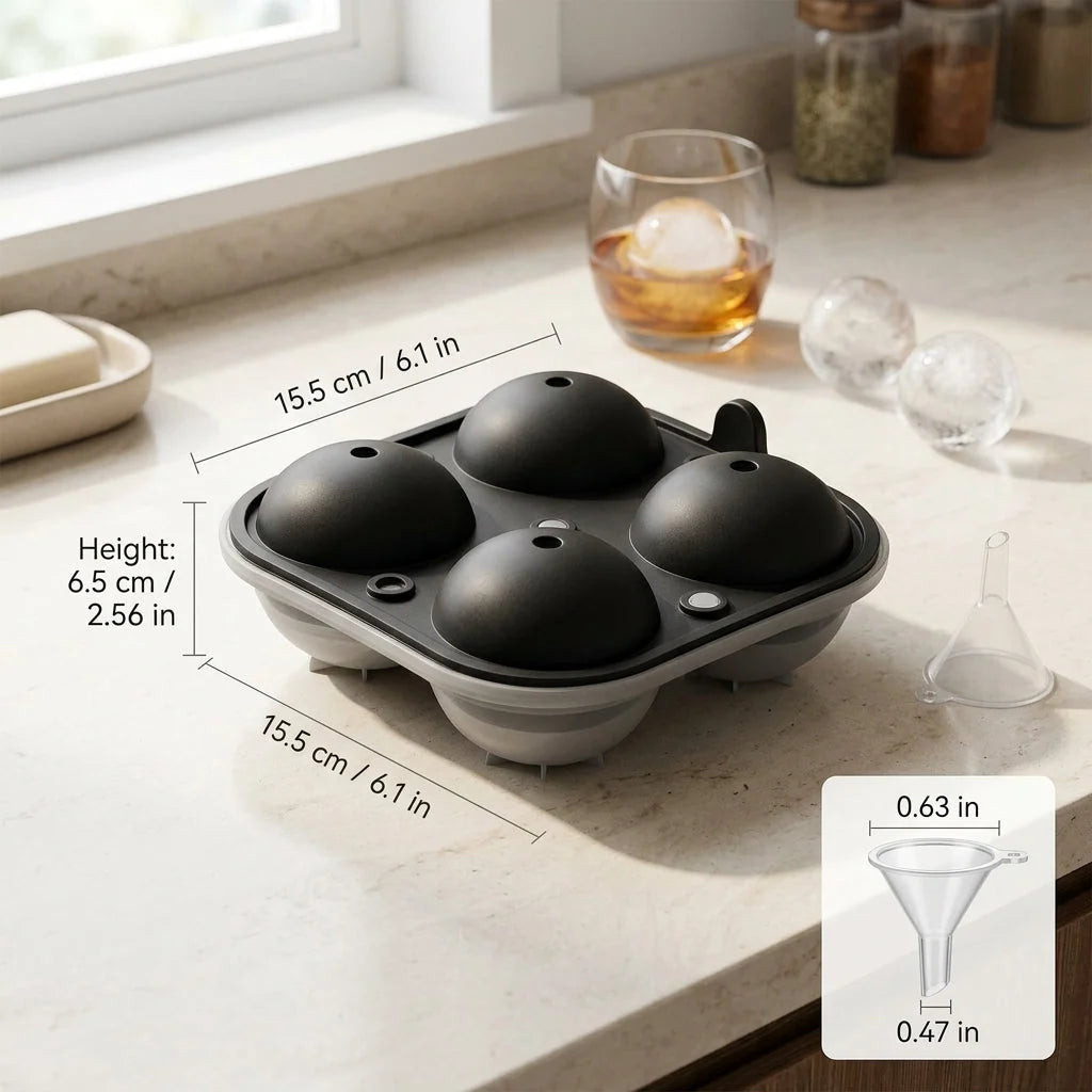 Ice Sphere Mold Silicone Set of 4 Slow-Melting 2.5-Inch Spheres