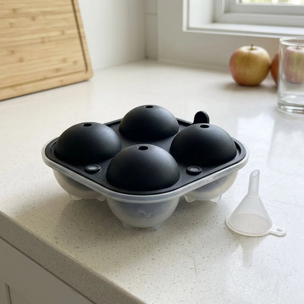 Ice Sphere Mold Silicone Set of 4 Slow-Melting 2.5-Inch Spheres