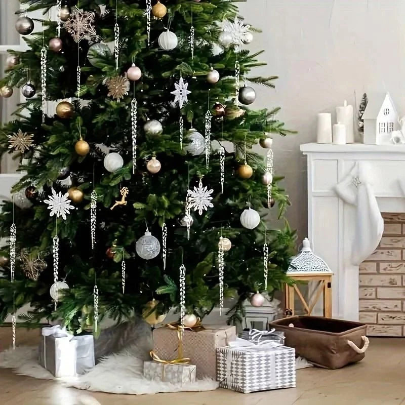 Icicle Ornament Set Clear Shatter-Resistant Lightweight 12 Piece