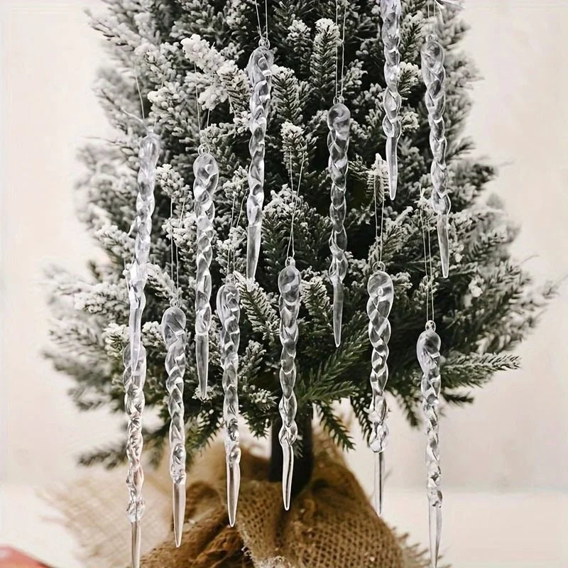 Icicle Ornament Set Clear Shatter-Resistant Set of 12
