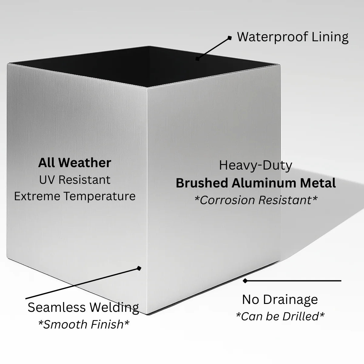 Indoor Planter Brushed Aluminum Waterproof Lining Hardwood Stand