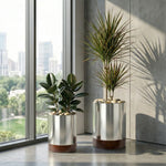 Indoor Planter Stainless Steel Hardwood Base