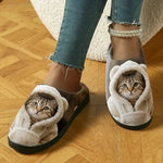 Indoor Slippers Faux Fur Lining Non-Slip Sole 3D Cat Face
