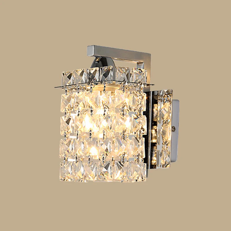 Indoor Wall Sconce Rectangular Crystalline Chromium Hardwired E12 E14