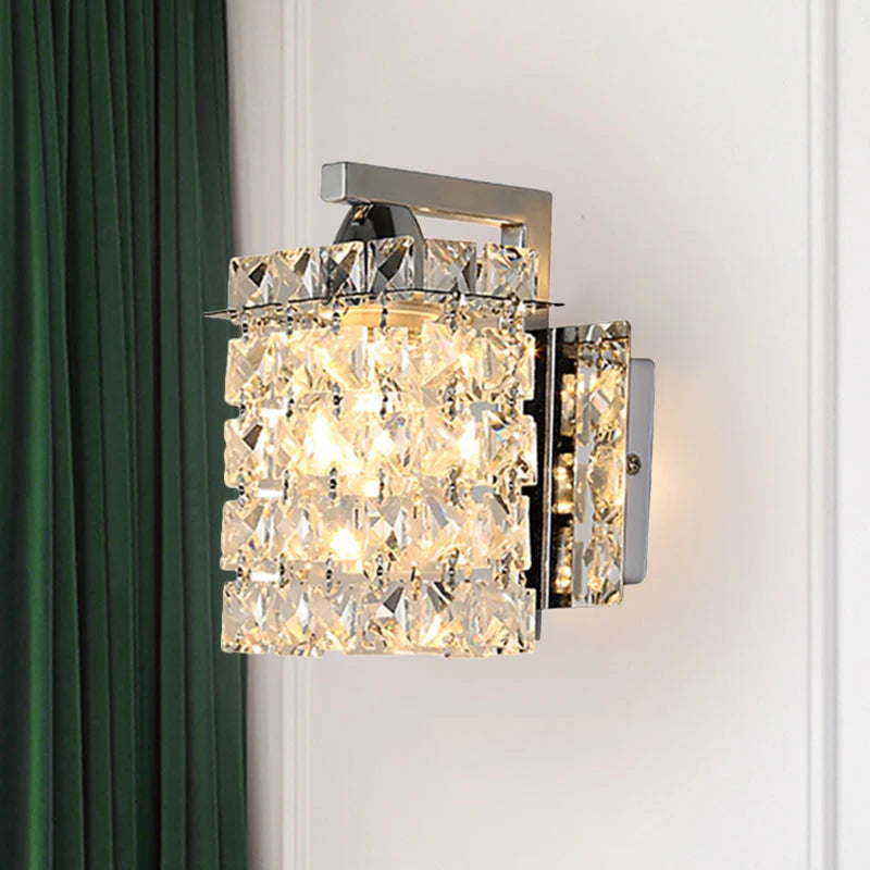 Indoor Wall Sconce Rectangular Crystalline Chromium Hardwired E12 E14