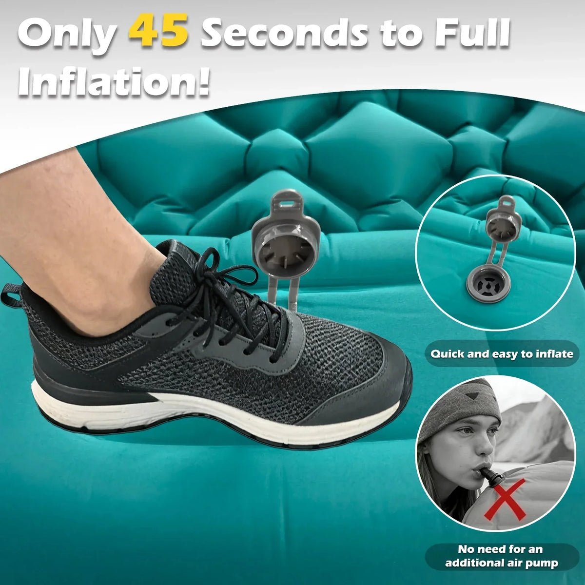 Inflatable Camping Mattress Integrated Pillow & Foot Pump Water-Resistant Nylon