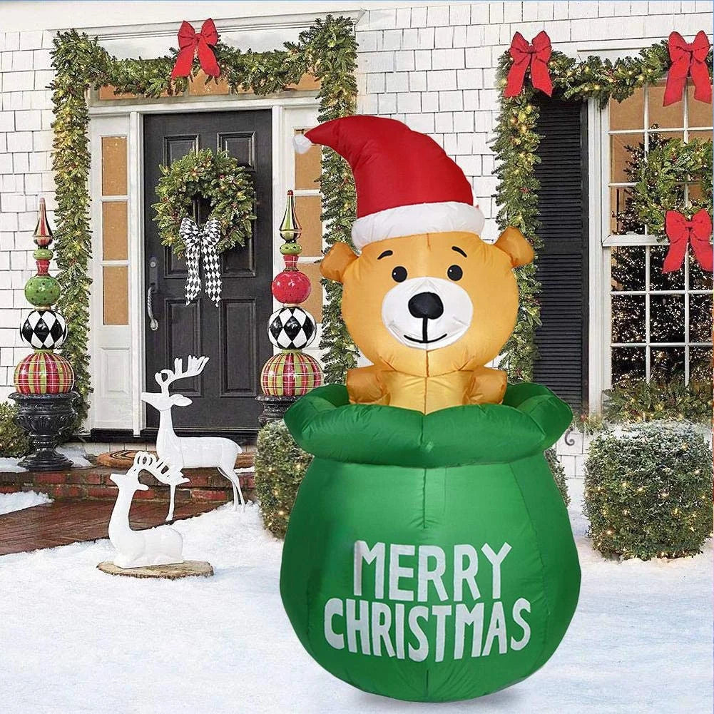 Inflatable Christmas Bear Decoration Quick-Inflate Weather-Resistant Foldable