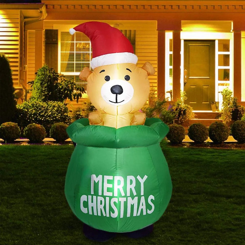 Inflatable Christmas Bear Decoration Quick-Inflate Weather-Resistant Foldable