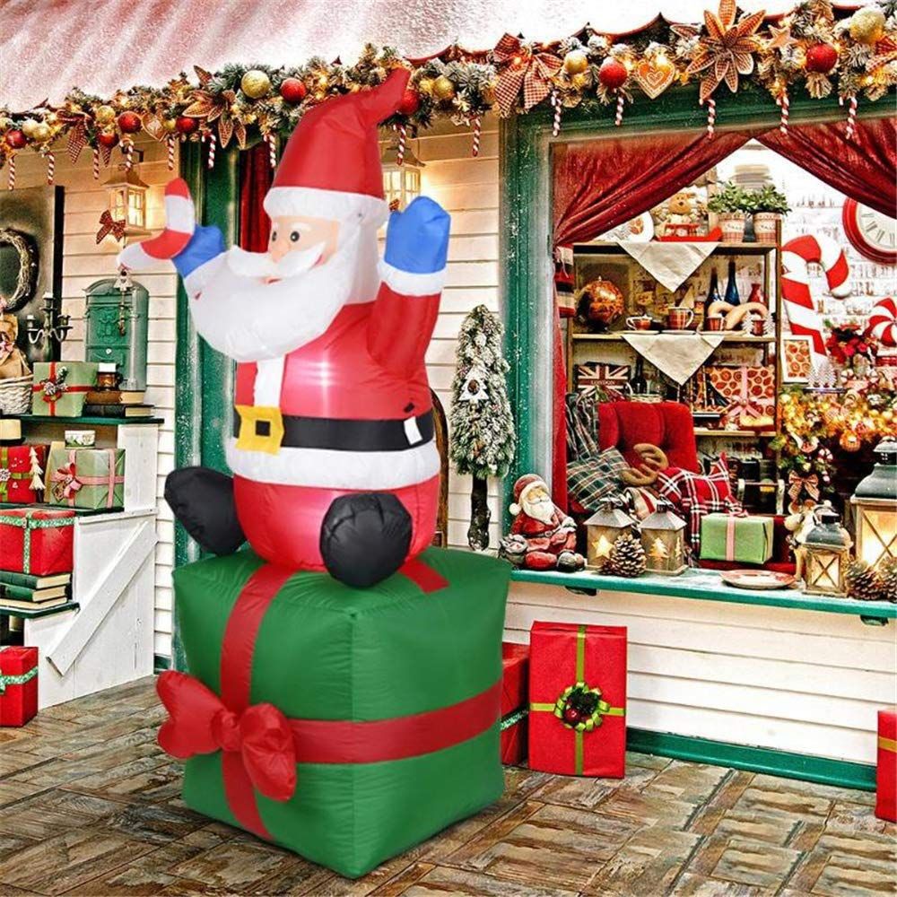 Inflatable Santa Built-In Blower LED Lights Weather-Resistant Fabric