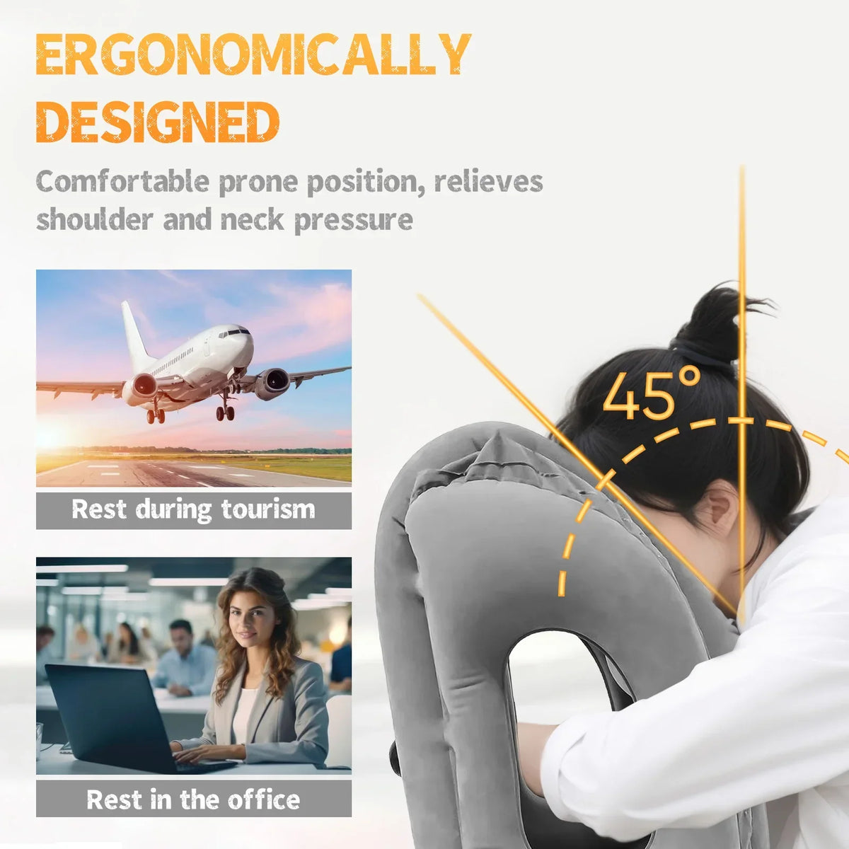 Inflatable Travel Pillow 360° Support & Patented Fast-Inflate Valve