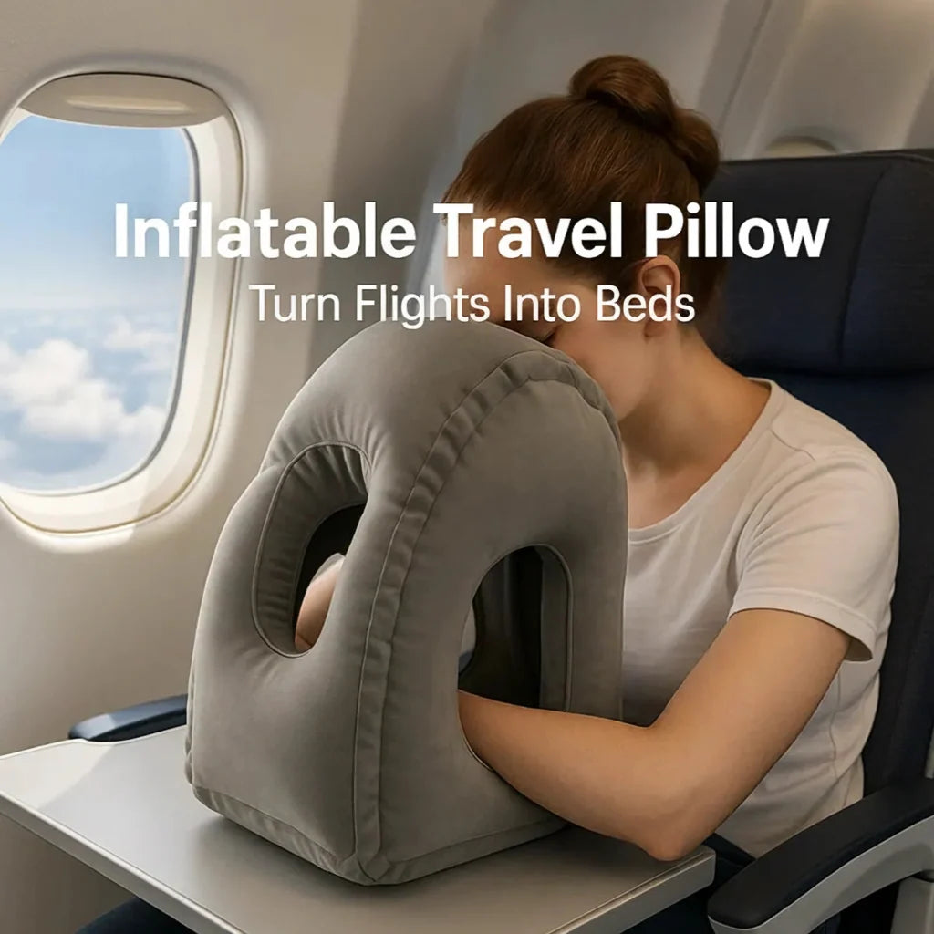 Inflatable Travel Pillow 360° Support & Patented Fast-Inflate Valve