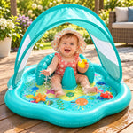 Inflatable Water Mat Built-In UPF 50 Sunshade for Babies
