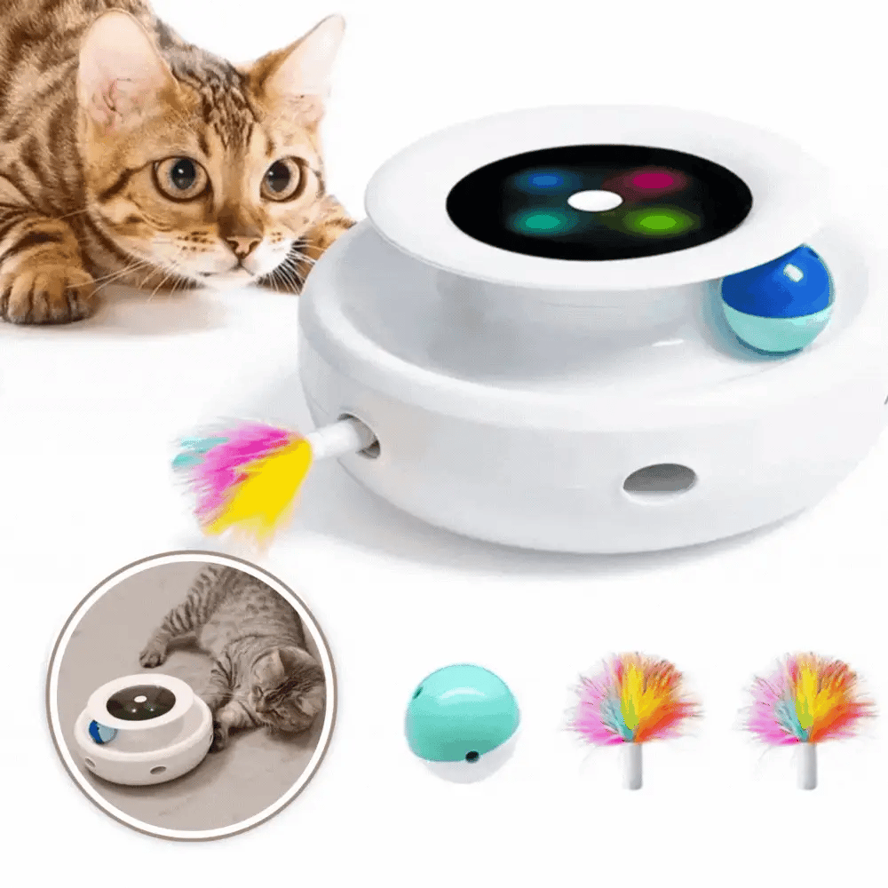 Interactive Cat Toy Automatic Rotating Feather Wand & LED Ball