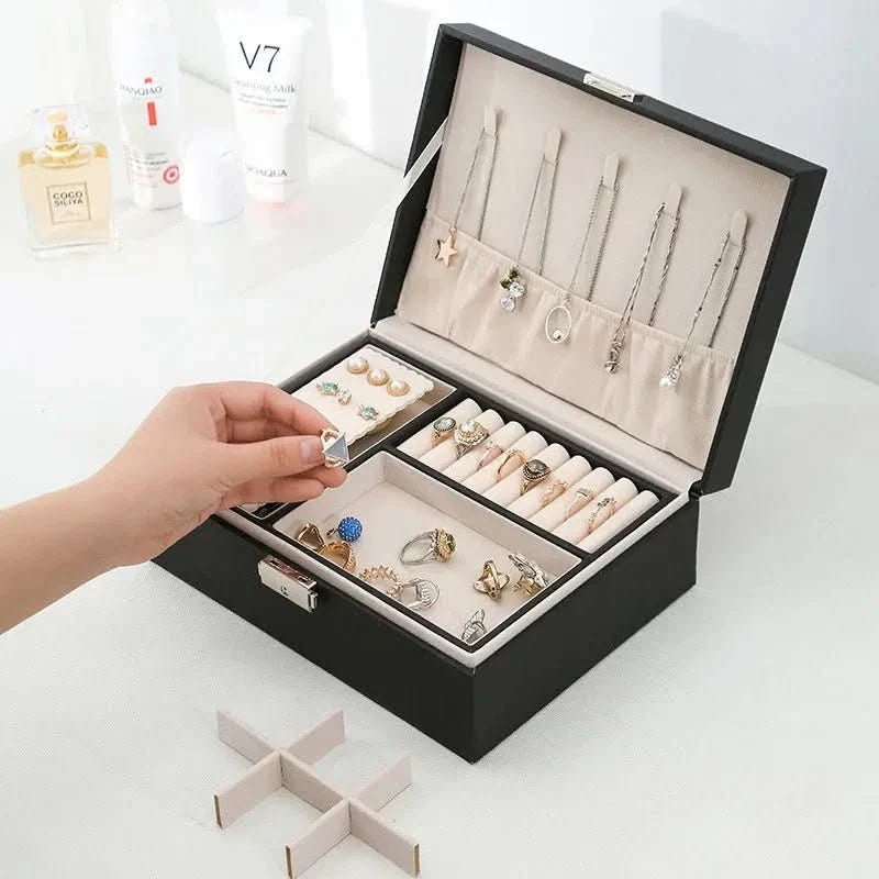 Jewelry Box Two-Tier Wood & PU Leather Organizer