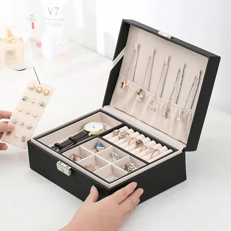 Jewelry Box Two-Tier Wood & PU Leather Organizer