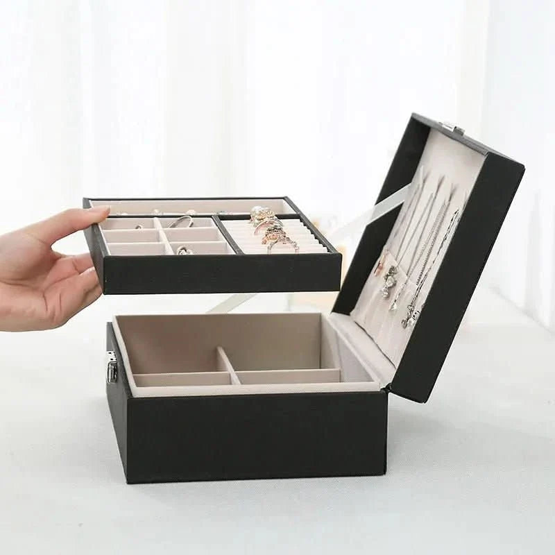 Jewelry Box Two-Tier Wood & PU Leather Organizer