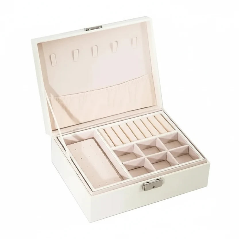 Jewelry Box Two-Tier Wood & PU Leather Organizer