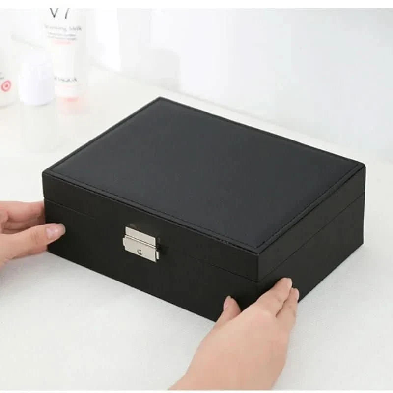 Jewelry Box Two-Tier Wood & PU Leather Organizer