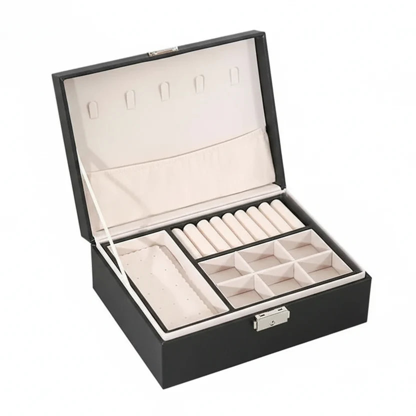 Jewelry Box Two-Tier Wood & PU Leather Organizer