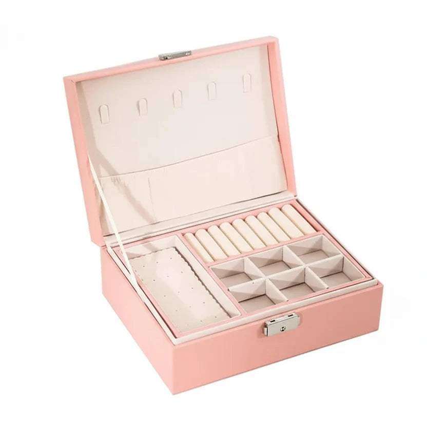 Jewelry Box Two-Tier Wood & PU Leather Organizer