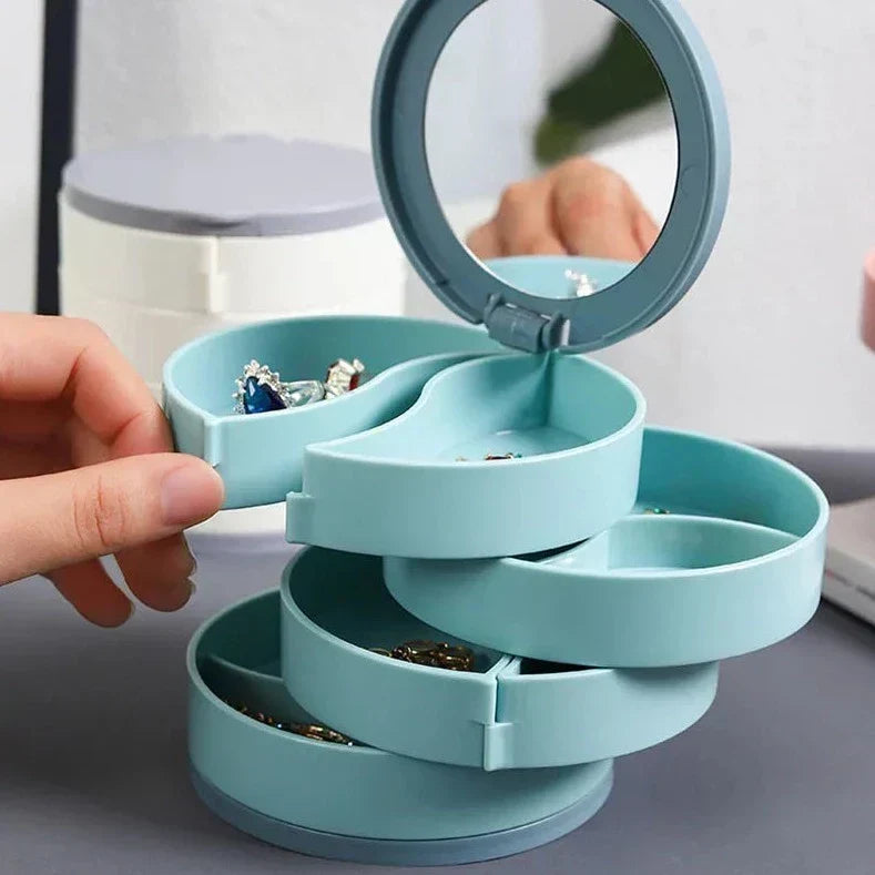 Jewelry Organizer Velvet Multi-Tier Rotating Compact Storage