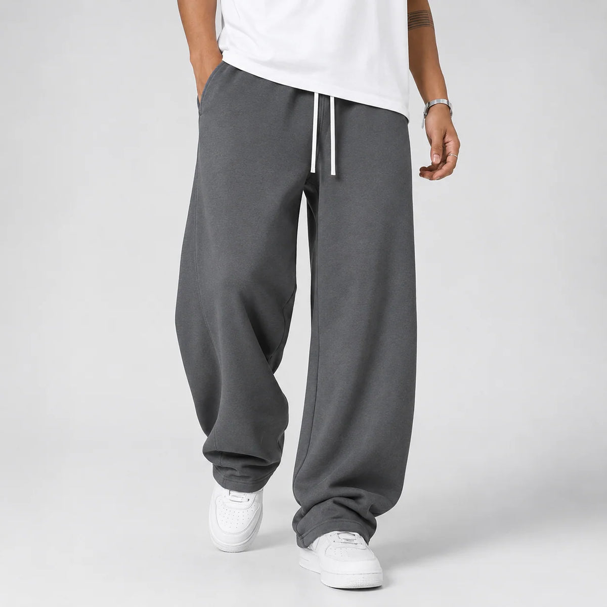 Joggers Thick Knit Wide-Leg Adjustable Drawstring Waist