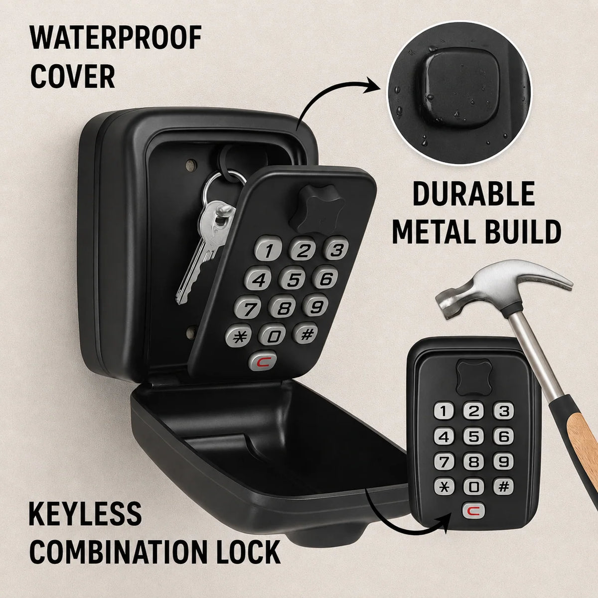 Key Safe Weather-Resistant Metal Adjustable Combination Lock
