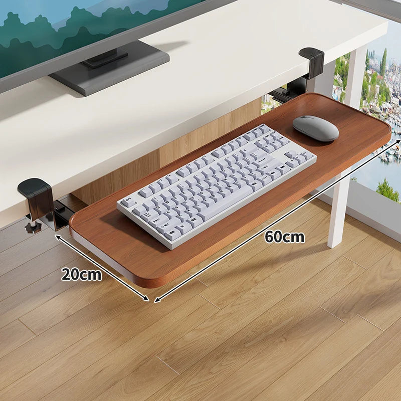 Keyboard Tray Sliding Clamp-On Wood-Grain Surface