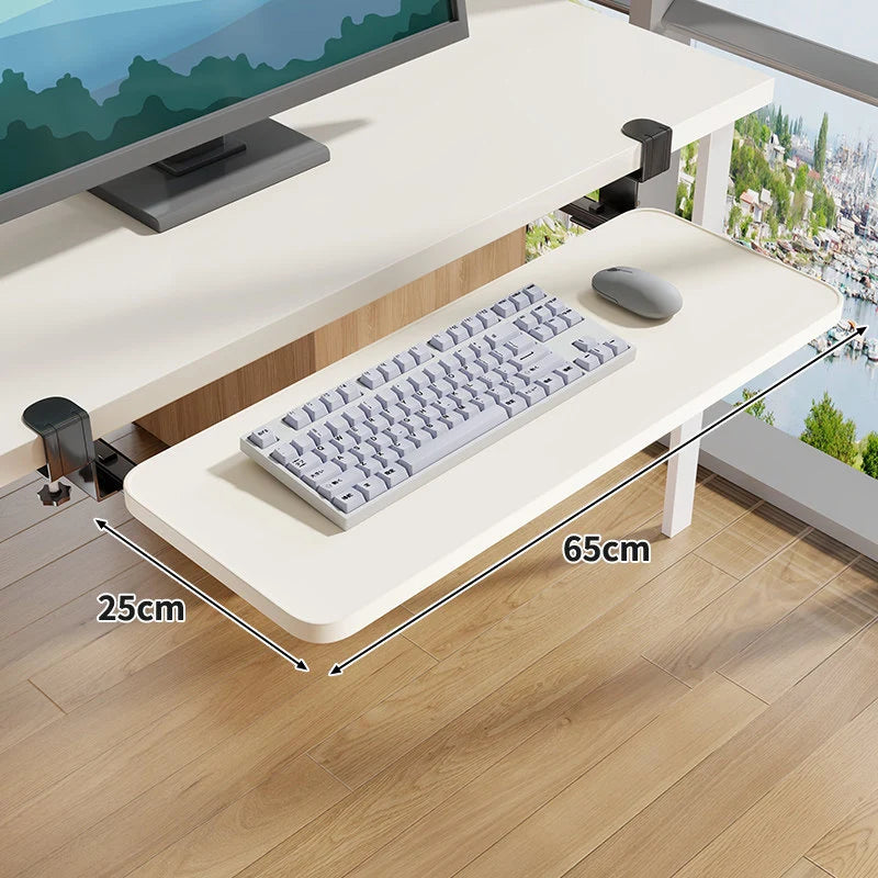 Keyboard Tray Sliding Clamp-On Wood-Grain Surface