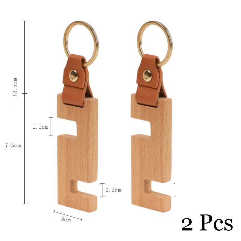 Keychain Phone Stand Handmade Natural Wood Portable