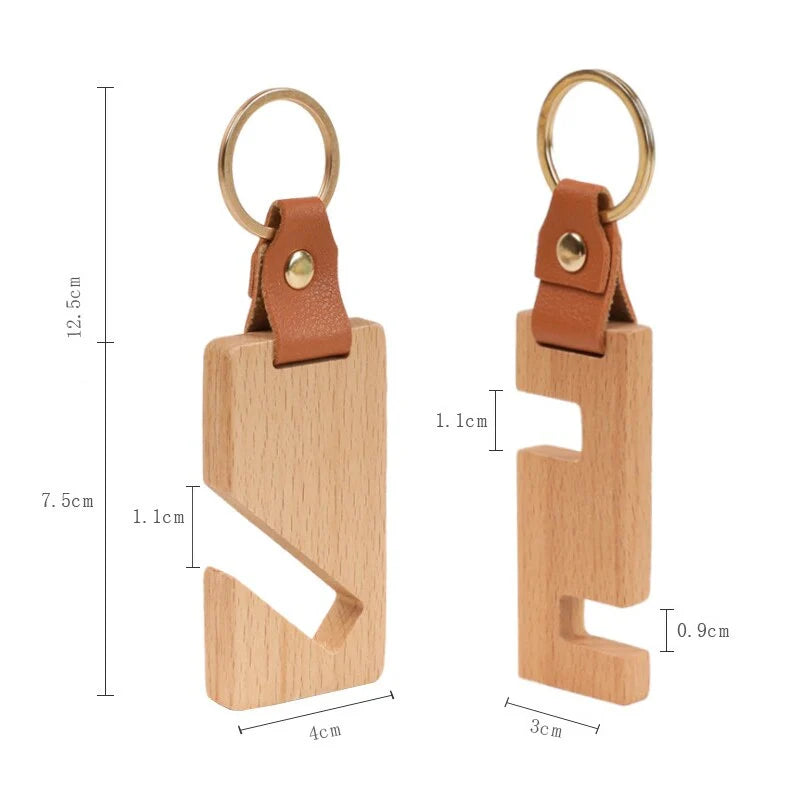 Keychain Phone Stand Handmade Natural Wood Portable