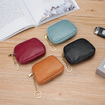Keychain Pouch Leather Zipper Closure Compact Storage