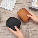 Keychain Pouch Leather Zipper Closure Compact Storage