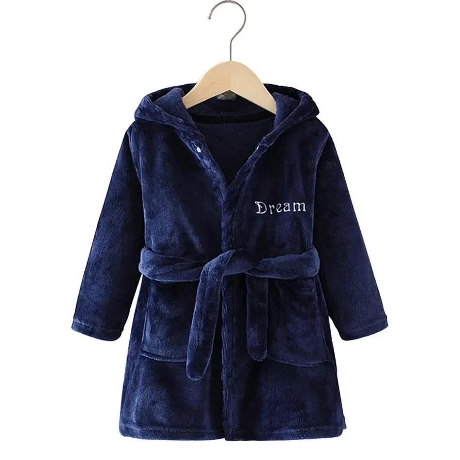 Kids Bathrobe Hooded Soft Flannel Quick-Drying