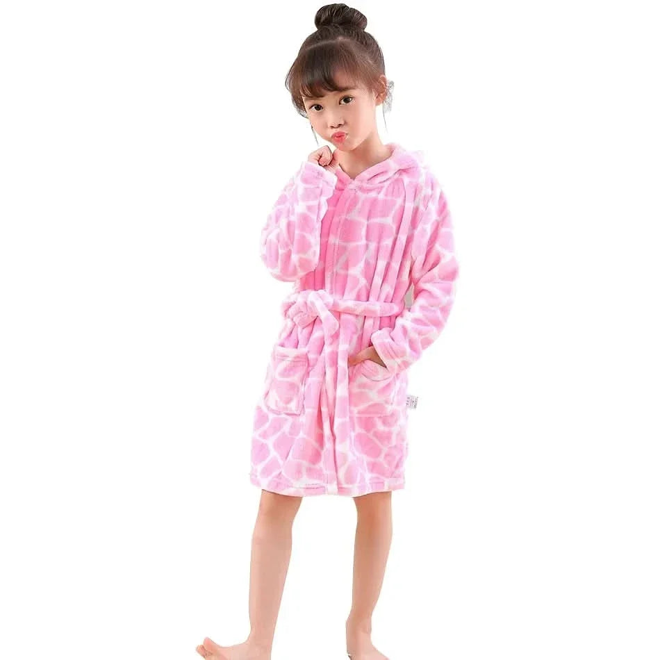 Kids Bathrobe Hooded Soft Flannel Quick-Drying