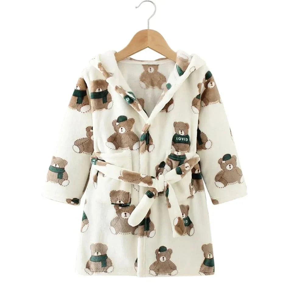 Kids Bathrobe Hooded Soft Flannel Quick-Drying