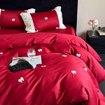 Kids Bedding Set Cotton Satin Embroidered Bows & Ruffles