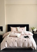 Kids Bedding Set Cotton Satin Embroidered Bows & Ruffles