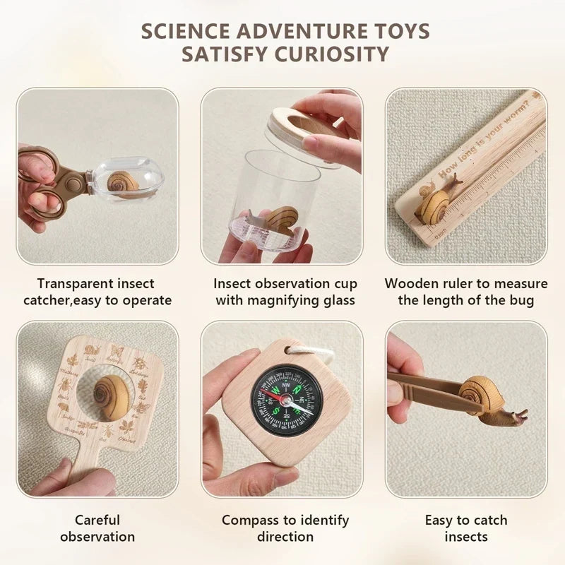 Kids Bug Observation Kit Wood Components & Magnifying Tools