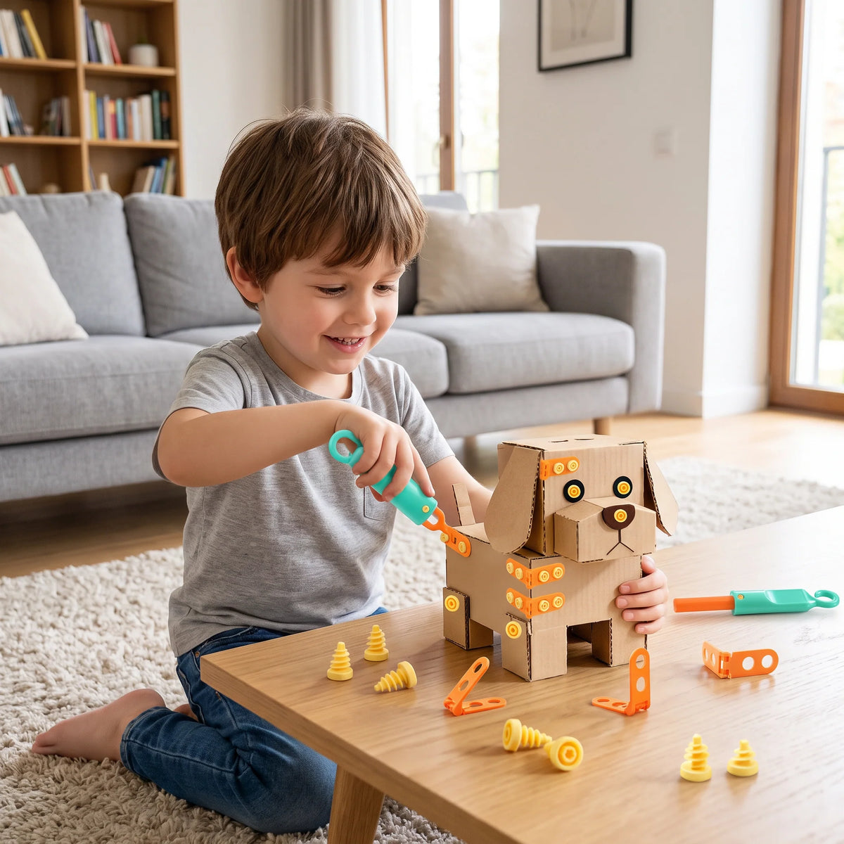 Kids Construction Kit Cardboard STEM 100 Pieces With Tools