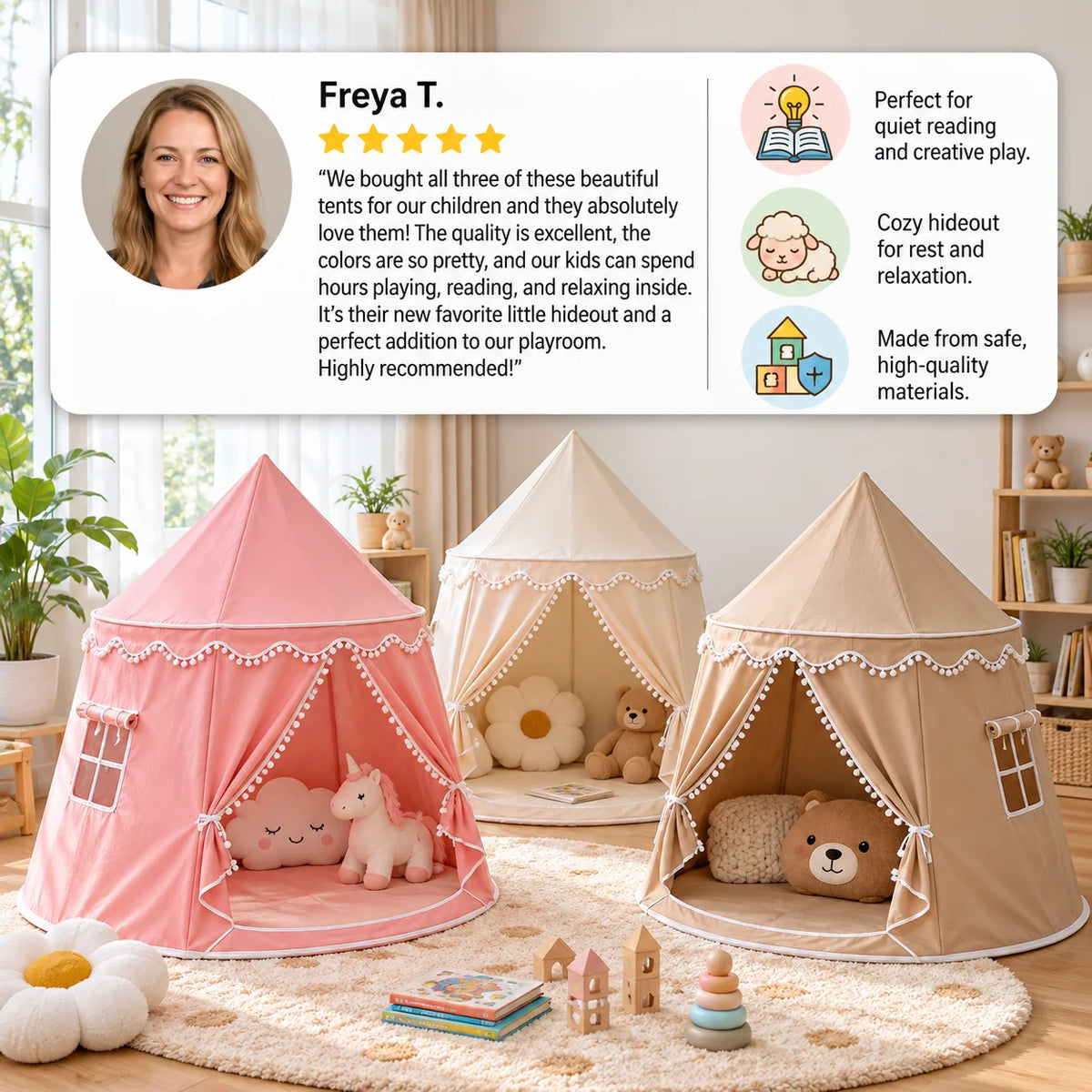 Kids Play Tent Cozy Reading & Imaginative Play Hideaway