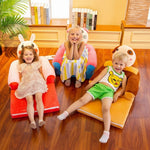 Kids' Storage Bench Foldable Animal Design Padded Velour Seat