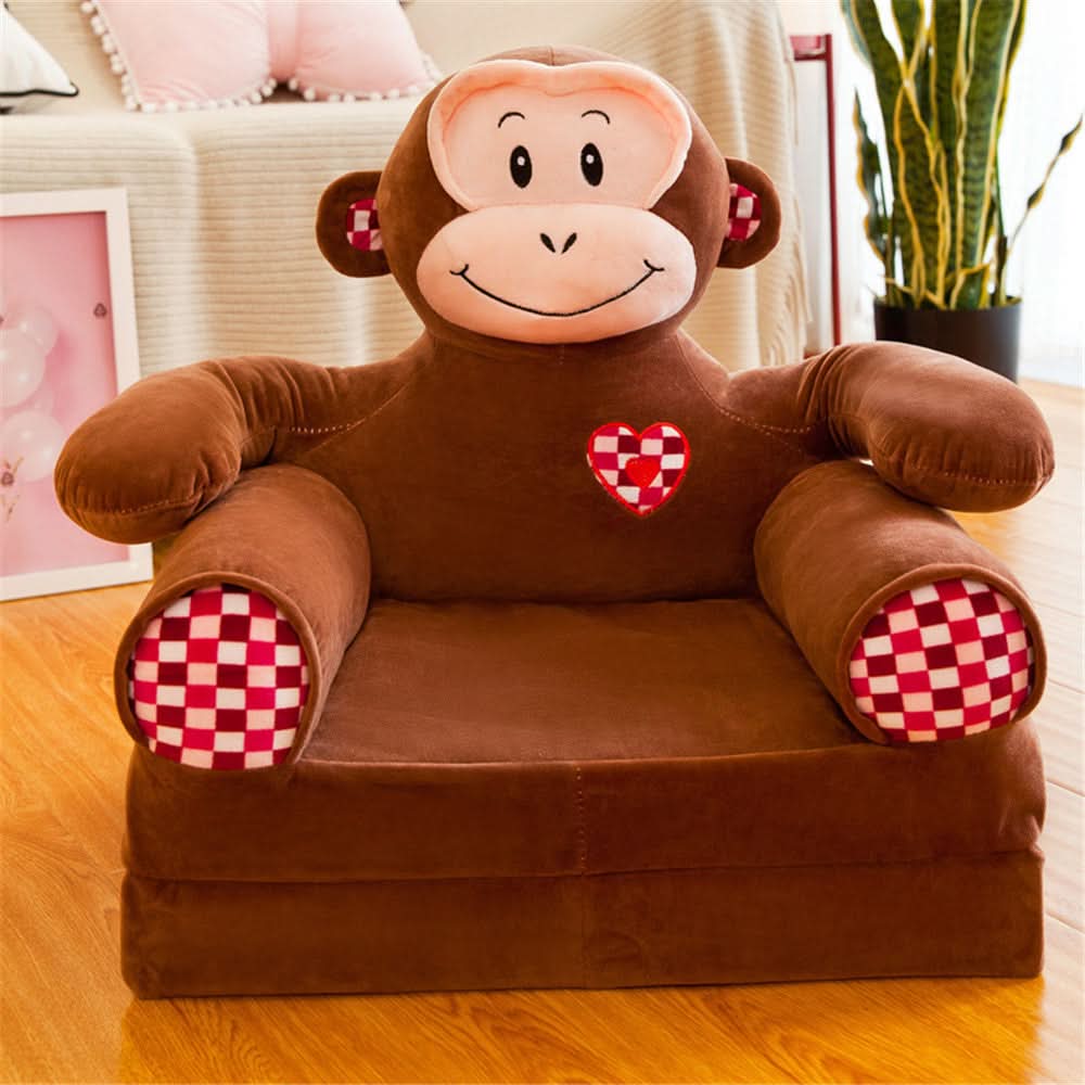 Kids' Storage Bench Foldable Animal Design Padded Velour Seat