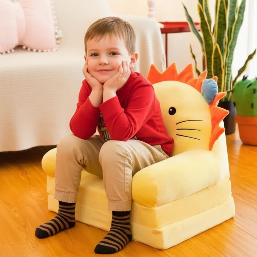 Kids' Storage Bench Foldable Animal Design Padded Velour Seat