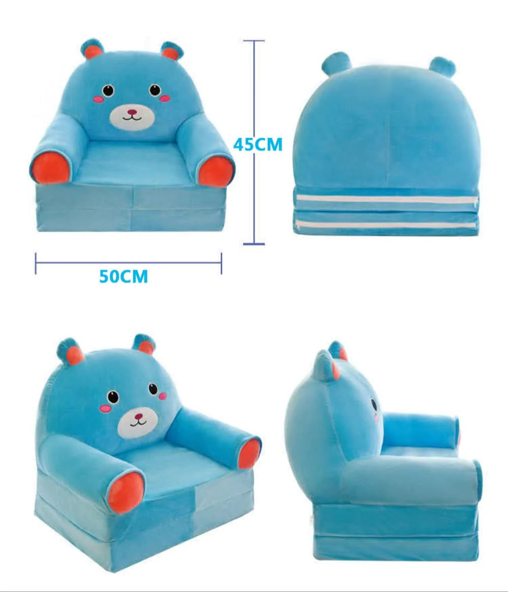 Kids' Storage Bench Foldable Animal Design Padded Velour Seat