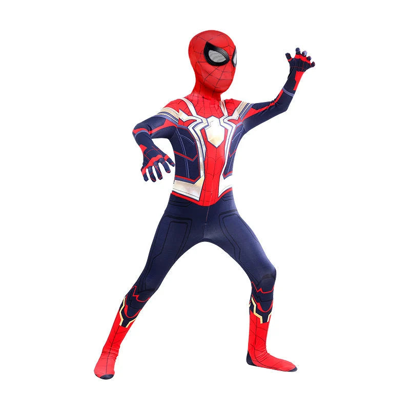 Kids Superhero Costume One-Piece Stretch Hooded Jumpsuit