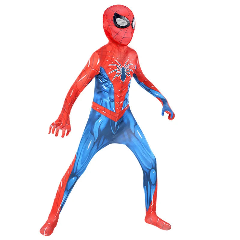 Kids Superhero Costume One-Piece Stretch Hooded Jumpsuit