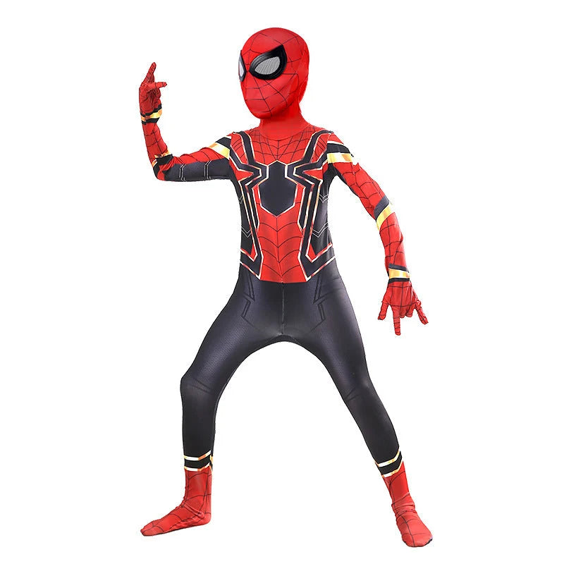 Kids Superhero Costume One-Piece Stretch Hooded Jumpsuit