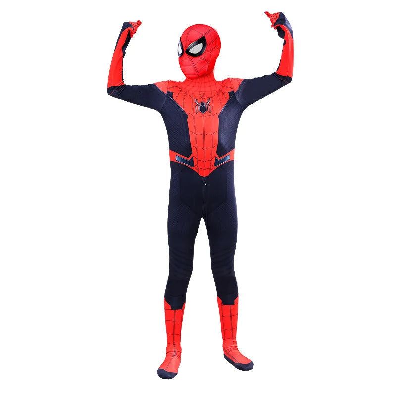Kids Superhero Costume One-Piece Stretch Hooded Jumpsuit